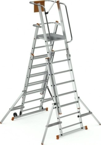 Лестница с платформой Sarayli 2x7 двухсторонняя, складная, на колесах [8106-C]