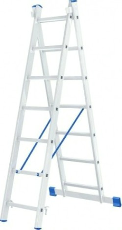 Лестница-стремянка двухсекционная СИБРТЕХ 2х7 ступеней алюминиевая [97907]