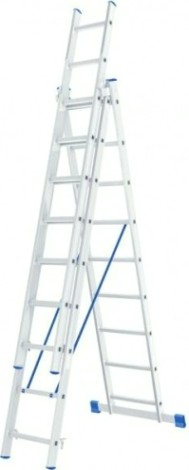 Лестница-стремянка трехсекционная СИБРТЕХ 3х9 ступеней алюминиевая [97819]