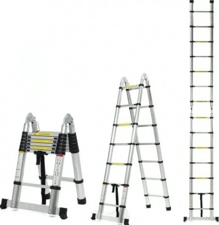 Лестница телескопическая АЛЮМЕТ DTLH2.2 двухсторонняя с шарниром 2,2+2,2 м [DTLH 2.2]