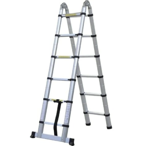 Лестница телескопическая АЛЮМЕТ STD 1.9 стальная двухсторонняя с шарниром 1.9+1.9 м