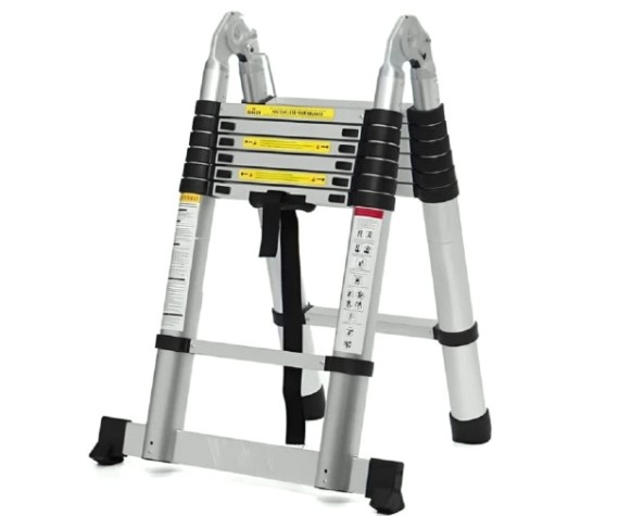 Лестница телескопическая АЛЮМЕТ STD 2.2 стальная двухсторонняя с шарниром 2.2+2.2 м