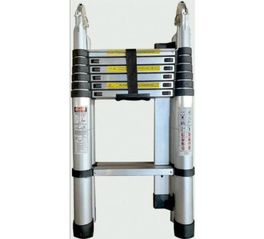 Лестница телескопическая АЛЮМЕТ STD 2.2 стальная двухсторонняя с шарниром 2.2+2.2 м