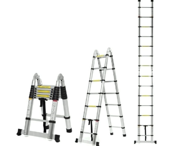 Лестница телескопическая АЛЮМЕТ STD 2.2 стальная двухсторонняя с шарниром 2.2+2.2 м