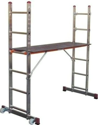 Лестничные подмости KRAUSE CORDA 2х6 с одной парой роликов [080035]