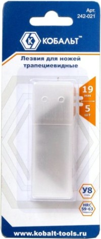 Лезвие для ножа Кобальт 242-021 сменные 19 мм, трапециевидные, сталь у8 (5 шт.)