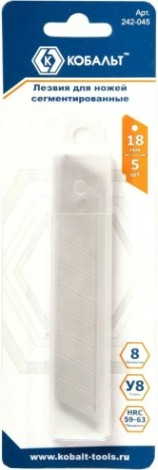 Лезвие для ножа Кобальт 242-045 сменные 18 мм, сегментированные, 8 сегментов, стал