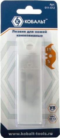 Лезвие для ножа Кобальт 911-512 сменные 19 мм, крюковидные, сталь у8 (5 шт.)
