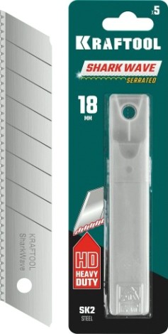 Лезвие для ножа KRAFTOOL Shark Wave 18 мм серрейторное, 5 шт. [09604-18-S5]