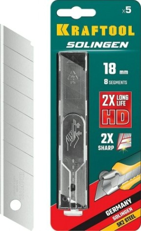 Лезвие для ножа KRAFTOOL SOLINGEN сегментированные ширина 18 мм, 8 сегментов, 5 шт, [09605-18-S5_z02]