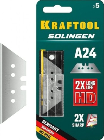 Лезвие для ножа KRAFTOOL SOLINGEN трапециевидные тип а24, 5 шт, [09625-S5_z02]