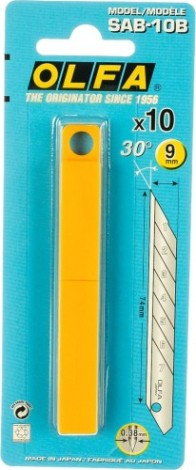 Лезвие для ножа Olfa OL-SAB-10 сегментированное для графических работ, 9 мм, 10 ш Лезвие для ножа Olfa OL-SAB-10 сегментированное для графических работ, 9 мм, 10 ш
