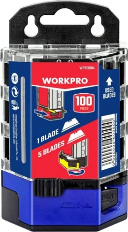 Лезвие для ножа WORKPRO WP213004 sk5 100шт. с диспенсером Лезвие для ножа WORKPRO WP213004 sk5 100шт. с диспенсером