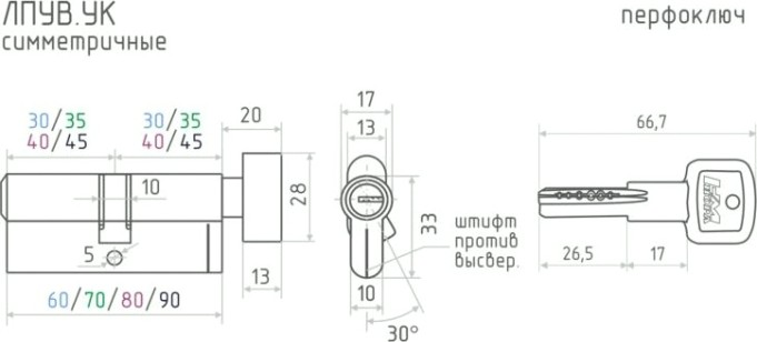 Личинка замка НОРА-М ЛПУВ.УК-80 (40-40) с вертушкой "Хром" [14871]