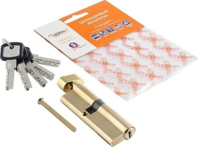 Личинка замка НОРА-М ЛПУВ.УК-90 (50-40в) асимметр. с вертушкой "Латунь" [16108]