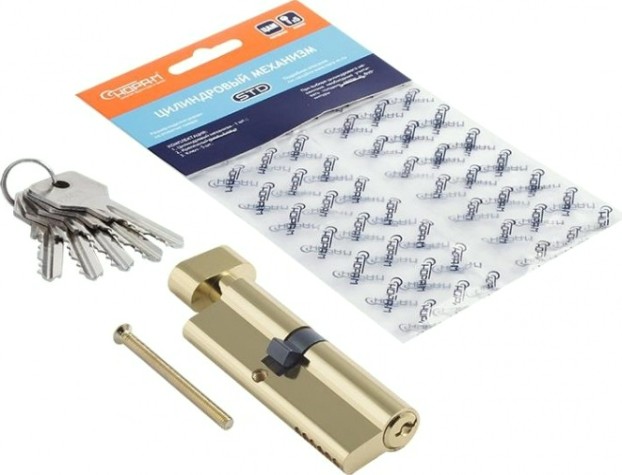 Личинка замка НОРА-М STD Z ЛВ-90 (50-40в) асимметр. с вертушкой "Золото" [16098]