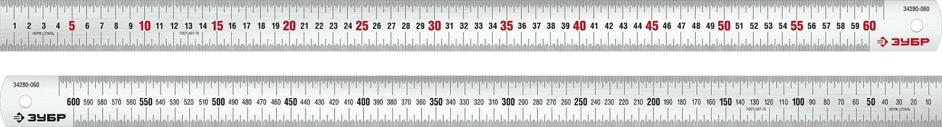 Линейка металлическая ЗУБР 34280-060 усиленная нержавеющая про-60, 0,60 м