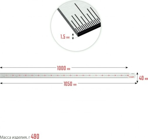 Линейка металлическая ЗУБР 34280-100 усиленная нержавеющая 1,0 м