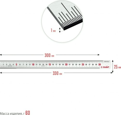 Линейка ЗУБР Про-30Д усиленная нержавеющая 0,30 м [34280-030-Д]