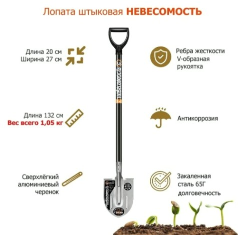 Лопата штыковая ЦЕНТРОИНСТРУМЕНТ 2266 с ребрами жесткости "невесомость" [2266-ч]