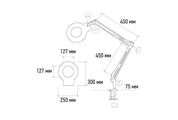 Лупа REXANT 31-0532 на струбцине круглая 5D с подсветкой 72 SMD