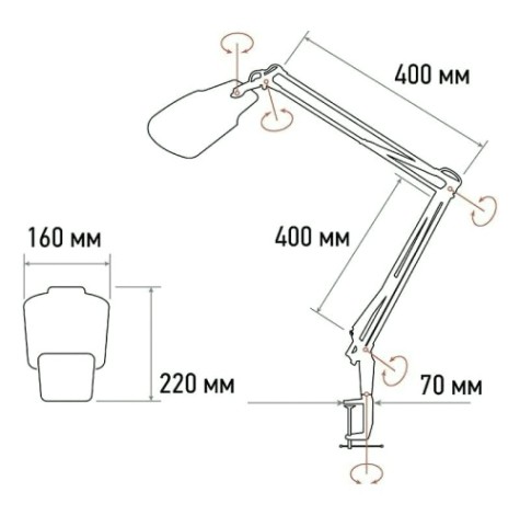 Лупа REXANT 31-0565 на струбцине квадратная 3D+20D с подсветкой 6LED