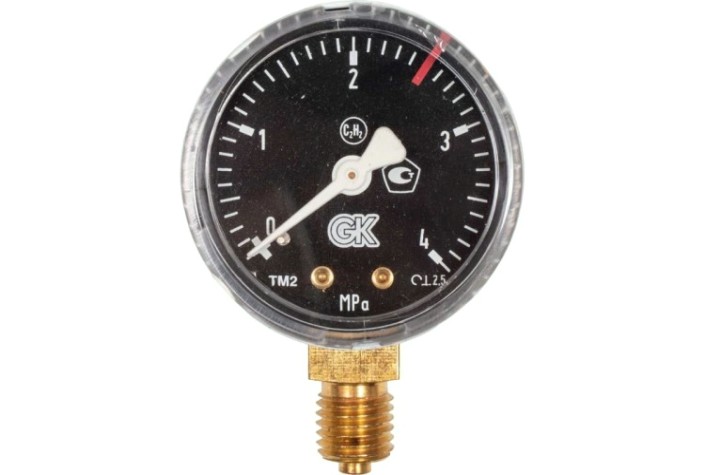 Манометр ацетиленовый KRASS ТМ-2 0,4 МПа, 50 мм, М12х1,5, ПОВЕРЕННЫЙ [2190101PV]