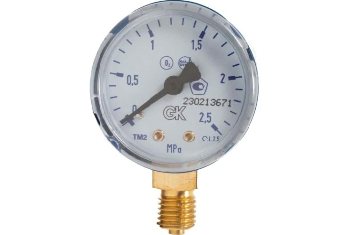 Манометр кислородный KRASS ТМ-2 2,5 МПа, 50 мм, М12х1,5, ПОВЕРЕННЫЙ [2190106PV]