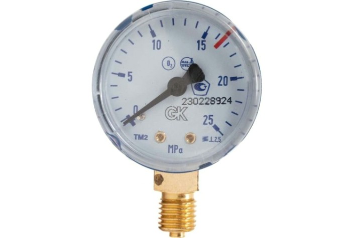 Манометр кислородный KRASS ТМ-2 25,0 МПа, 50 мм, М12х1,5, ПОВЕРЕННЫЙ [2190107PV]