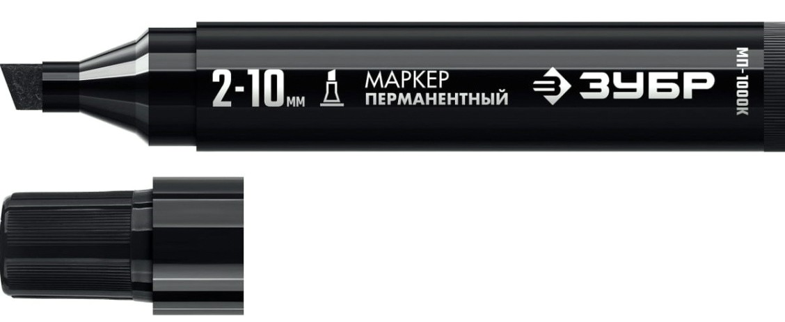 Маркер перманентный ЗУБР МП-1000К 2-10 мм, клиновидный, черный [06333-2]