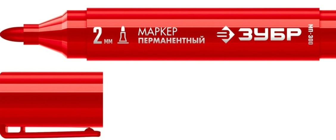 Маркер перманентный ЗУБР МП-300 2 мм, заостренный, красный [06322-3]