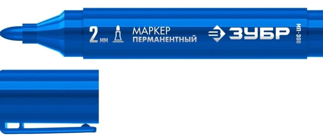 Маркер перманентный ЗУБР МП-300 2 мм, заостренный, синий [06322-7]