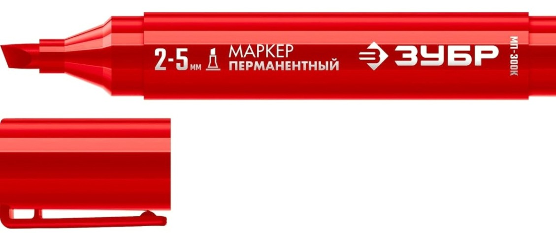 Маркер перманентный ЗУБР МП-300К 2-5 мм, клиновидный, красный [06323-3]