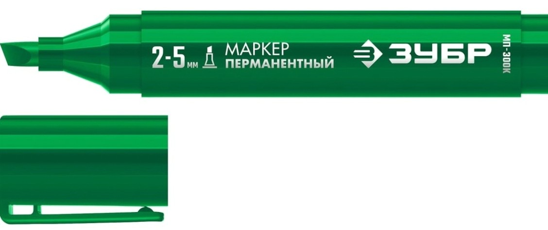 Маркер перманентный ЗУБР МП-300К 2-5 мм, клиновидный, зеленый [06323-4]