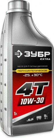 Масло для 4-тактных бензиновых двигателей ЗУБР EXTRA 4Т-10W30 полусинтетическое 1 л. [70610-1]
