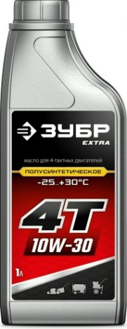 Масло для 4-тактных бензиновых двигателей ЗУБР EXTRA 4Т-10W30 полусинтетическое 1 л. [70610-1]