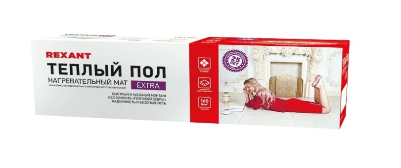 Мат нагревательный REXANT 51-0504 Extra, площадь 2,0 м2 (0,5х4,0 мет