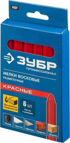Мелок разметочный ЗУБР ПРОФЕССИОНАЛ красные мелки восковые 6 шт [06330-3]