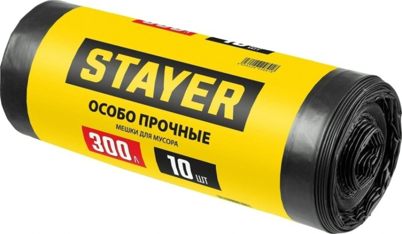 Мешок строительный STAYER HEAVY DUTY особопрочный, черный 300л, 10шт. [39157-300]