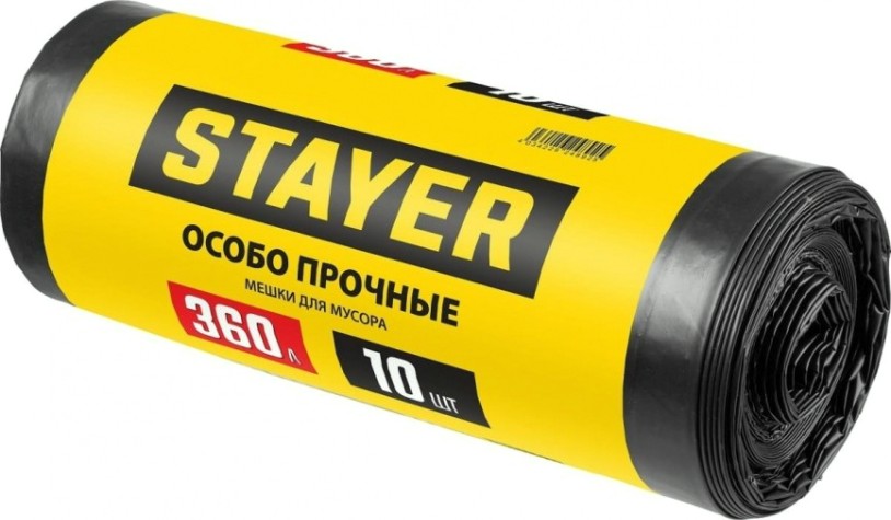 Мешок строительный STAYER HEAVY DUTY особопрочный, черный 360л, 10шт. [39157-360]