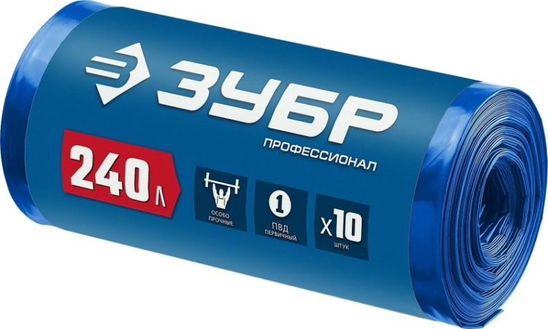 Мешок строительный ЗУБР особопрочный из первичного материала, синий 240л, 10шт. [39159-240]