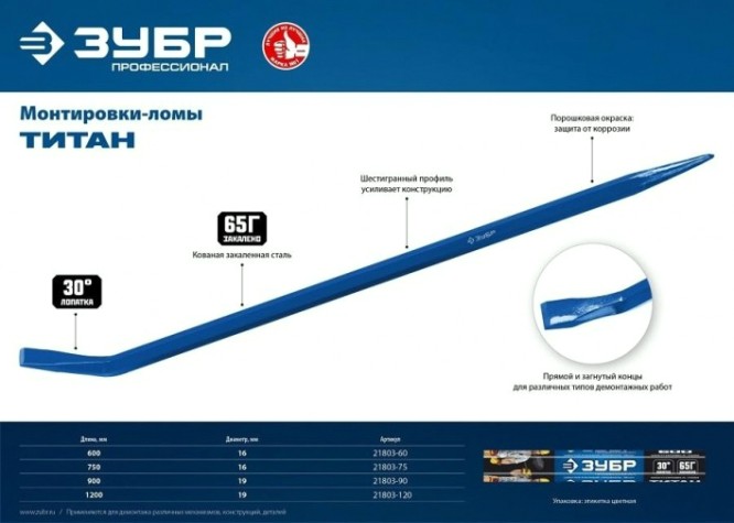 Монтировка ЗУБР ПРОФЕССИОНАЛ ТИТАН 900 мм, шестигранная, [21803-90]