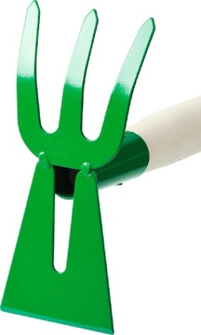 Мотыга-рыхлитель РОСТОК 145x75x390мм с деревянной ручкой, "лопатка+3 зуба" гнутая [39627]