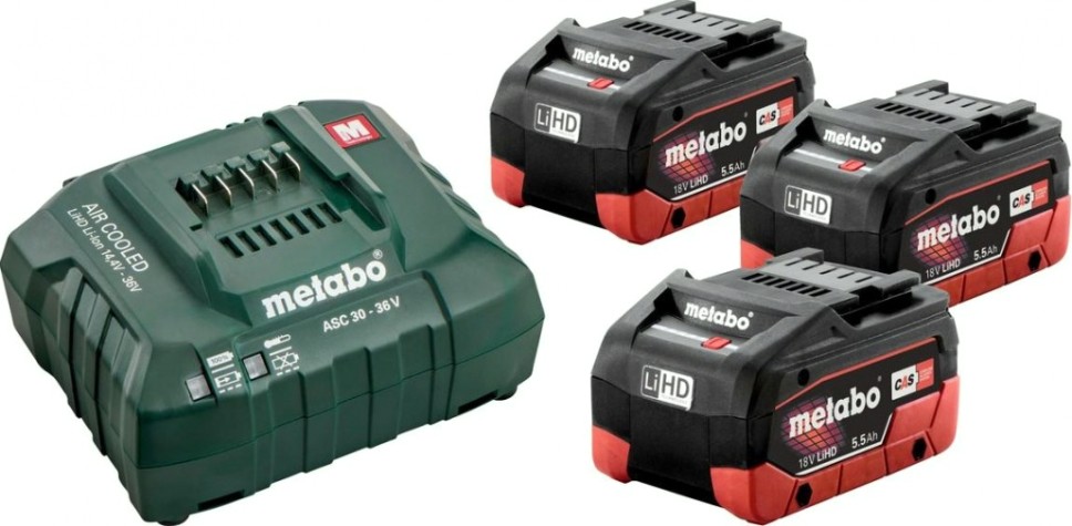 Набор аккумуляторов и зарядное устройство METABO 18 V Basic-Set 5.5 3х5,5 Ач LiHD [685074000]