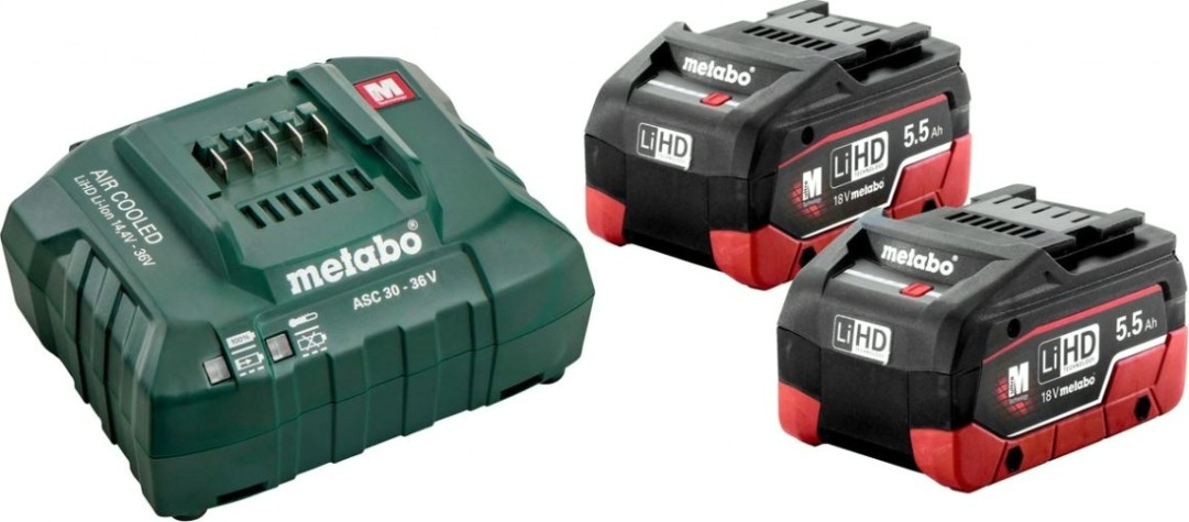 Набор аккумуляторов и зарядное устройство METABO 18V Basic-Set 5.5 LiHD ASC30-36 2х5.5 Ач [685122000]