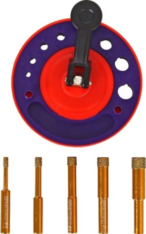 Набор алмазных сверл + кондуктор ПРАКТИКА 5шт. (4-12 мм) 034-687 [034-687]