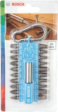 Набор бит BOSCH DIY 20 бит + держатель с карабином светло-синий [2607002822]