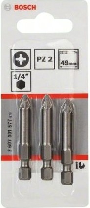 Набор бит BOSCH из 3 шт. PZ 2х49 мм Extra Hard [2607001577]