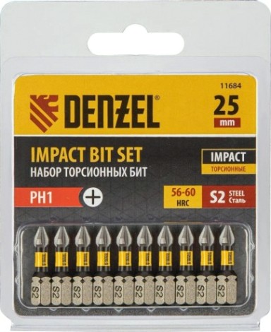 Набор бит Denzel PH1x25 мм торсионных 10 шт. [11684]