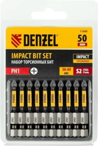 Набор бит Denzel PH1x50 мм торсионных 10 шт. [11688]